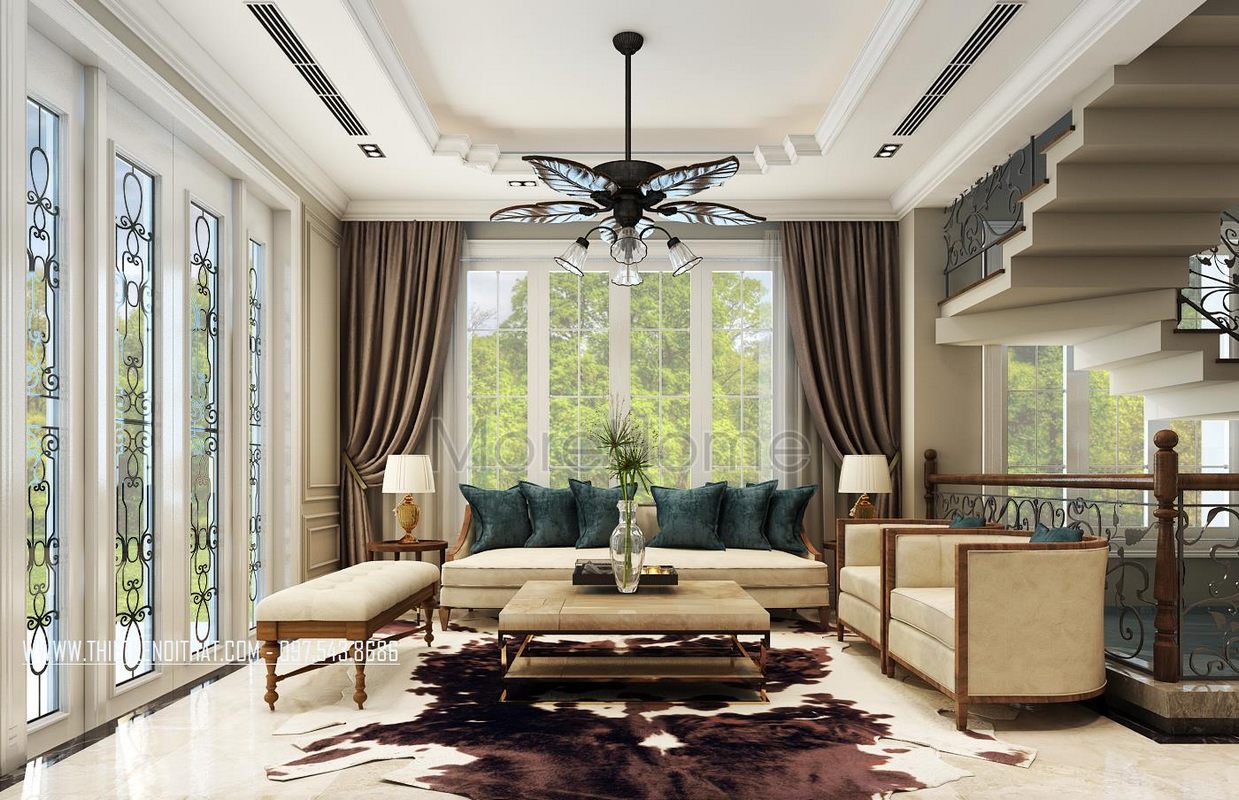 Thiết kế nội thất phòng khách biệt thự Vinhomes Riverside Long Biên Hà Nội